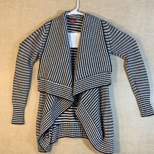 Merona Women's Black White Cardigan XS/TP Long Sleeve Ruffled Lagenlook Striped